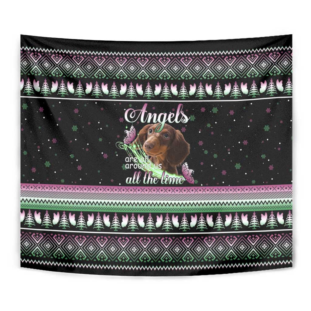 Christmas Dachshund Angel Dog Tapestry Pink Green Tree Feather Pattern Design - Wonder Print Shop