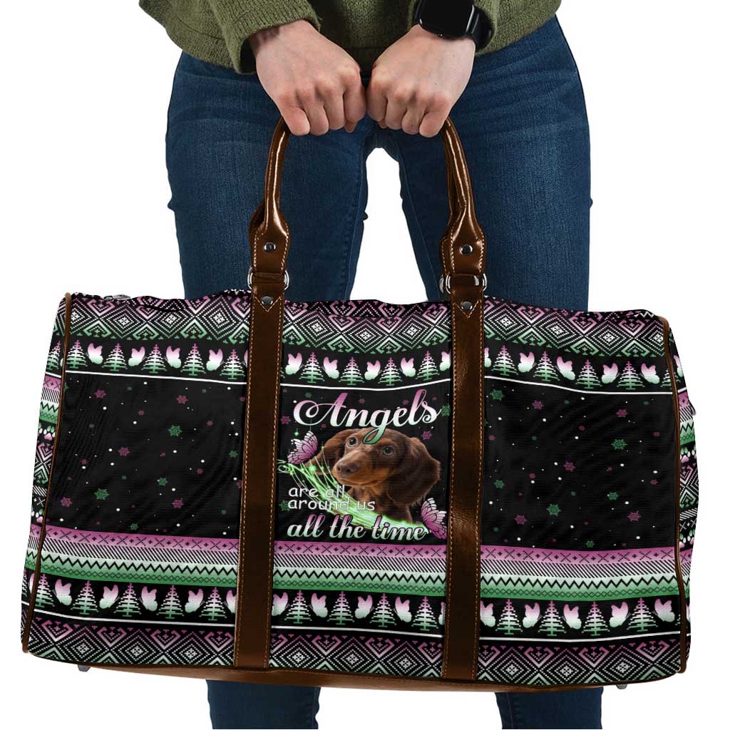 Christmas Dachshund Angel Dog Travel Bag Pink Green Tree Feather Pattern Design - Wonder Print Shop