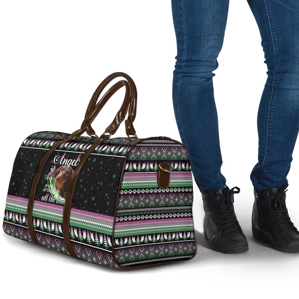 Christmas Dachshund Angel Dog Travel Bag Pink Green Tree Feather Pattern Design - Wonder Print Shop