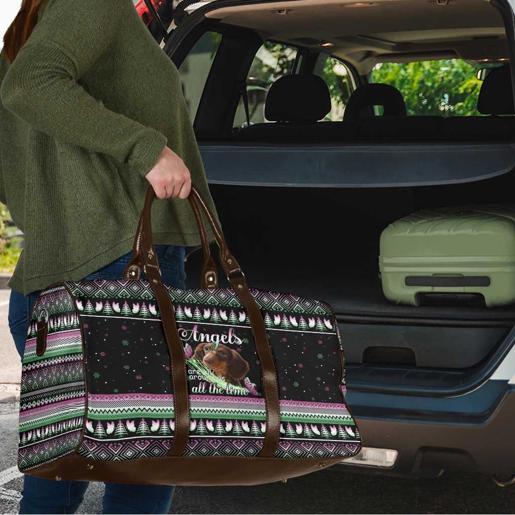 Christmas Dachshund Angel Dog Travel Bag Pink Green Tree Feather Pattern Design - Wonder Print Shop