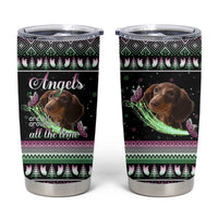Christmas Dachshund Angel Dog Tumbler Cup Pink Green Tree Feather Pattern Design - Wonder Print Shop