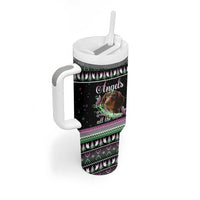 Christmas Dachshund Angel Dog Tumbler With Handle Pink Green Tree Feather Pattern Design - Wonder Print Shop