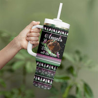 Christmas Dachshund Angel Dog Tumbler With Handle Pink Green Tree Feather Pattern Design - Wonder Print Shop