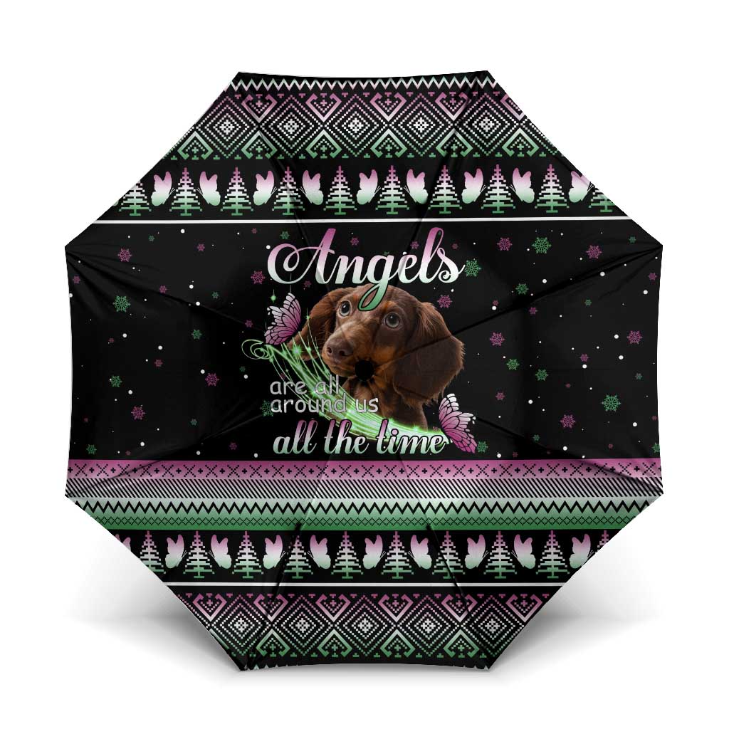 Christmas Dachshund Angel Dog Umbrella Pink Green Tree Feather Pattern Design - Wonder Print Shop