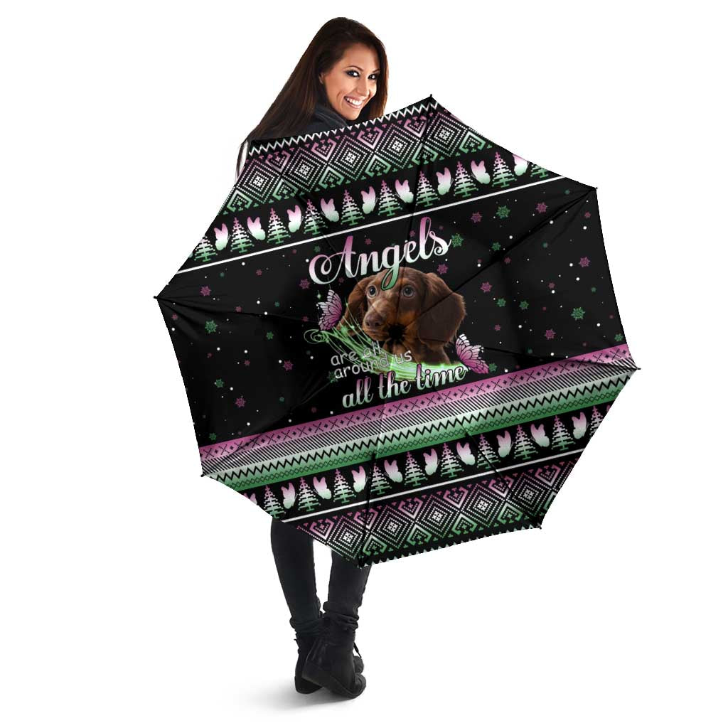 Christmas Dachshund Angel Dog Umbrella Pink Green Tree Feather Pattern Design - Wonder Print Shop