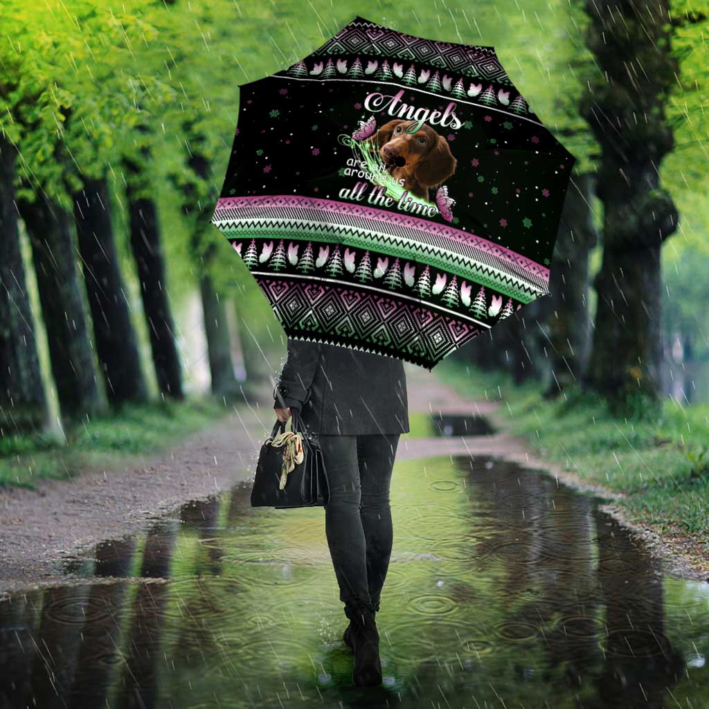 Christmas Dachshund Angel Dog Umbrella Pink Green Tree Feather Pattern Design - Wonder Print Shop