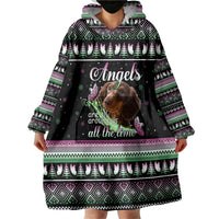 Christmas Dachshund Angel Dog Wearable Blanket Hoodie Pink Green Tree Feather Pattern Design - Wonder Print Shop