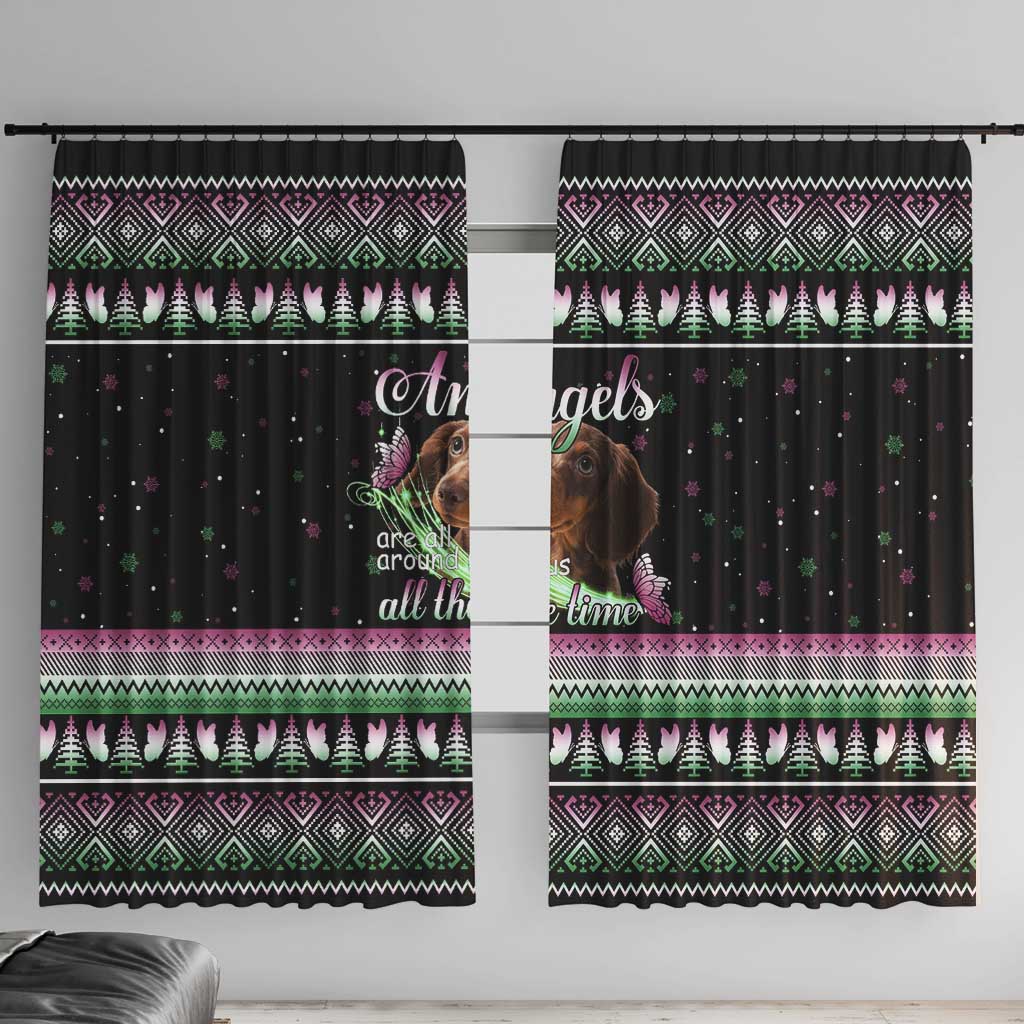 Christmas Dachshund Angel Dog Window Curtain Pink Green Tree Feather Pattern Design - Wonder Print Shop