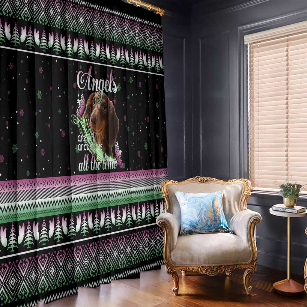 Christmas Dachshund Angel Dog Window Curtain Pink Green Tree Feather Pattern Design - Wonder Print Shop