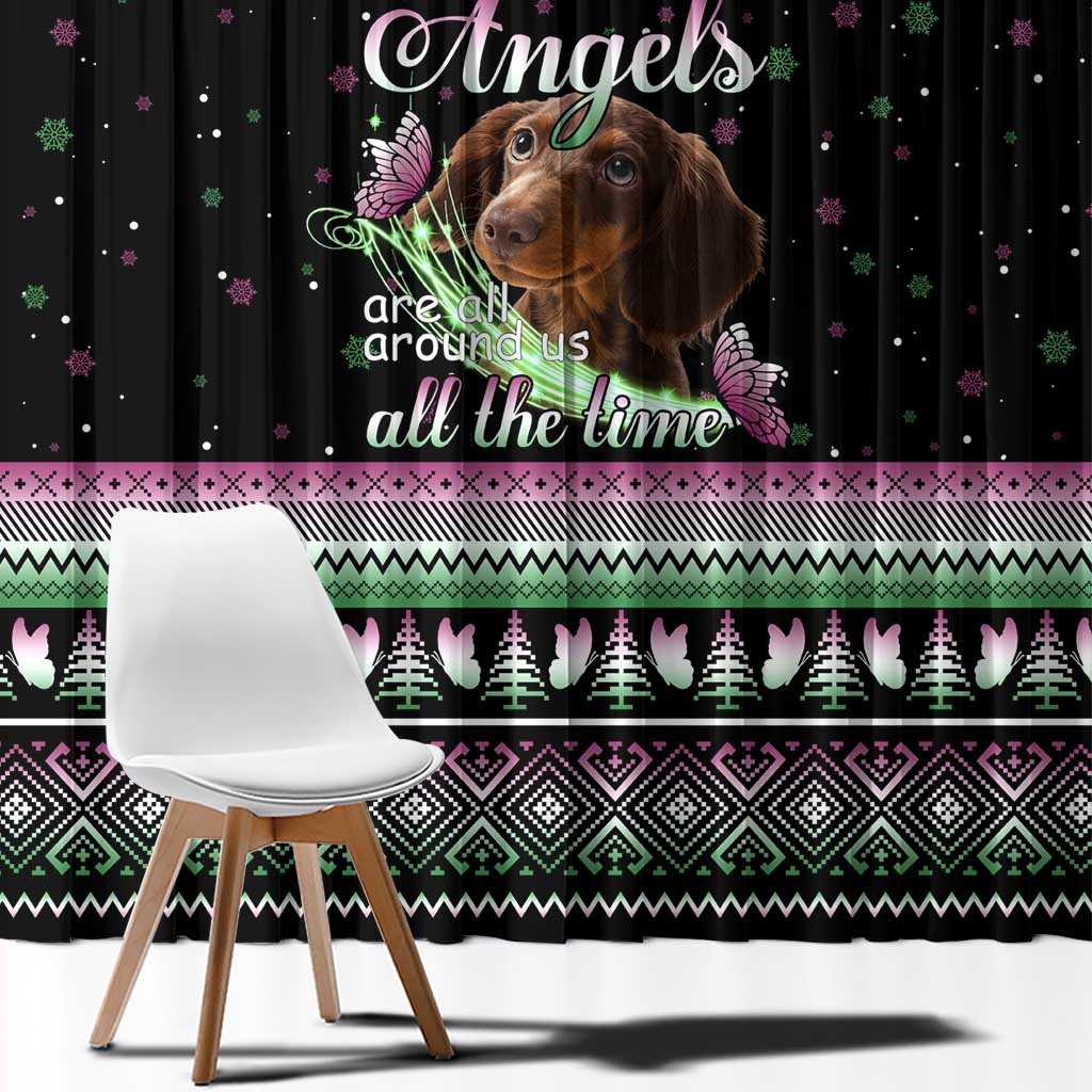 Christmas Dachshund Angel Dog Window Curtain Pink Green Tree Feather Pattern Design - Wonder Print Shop