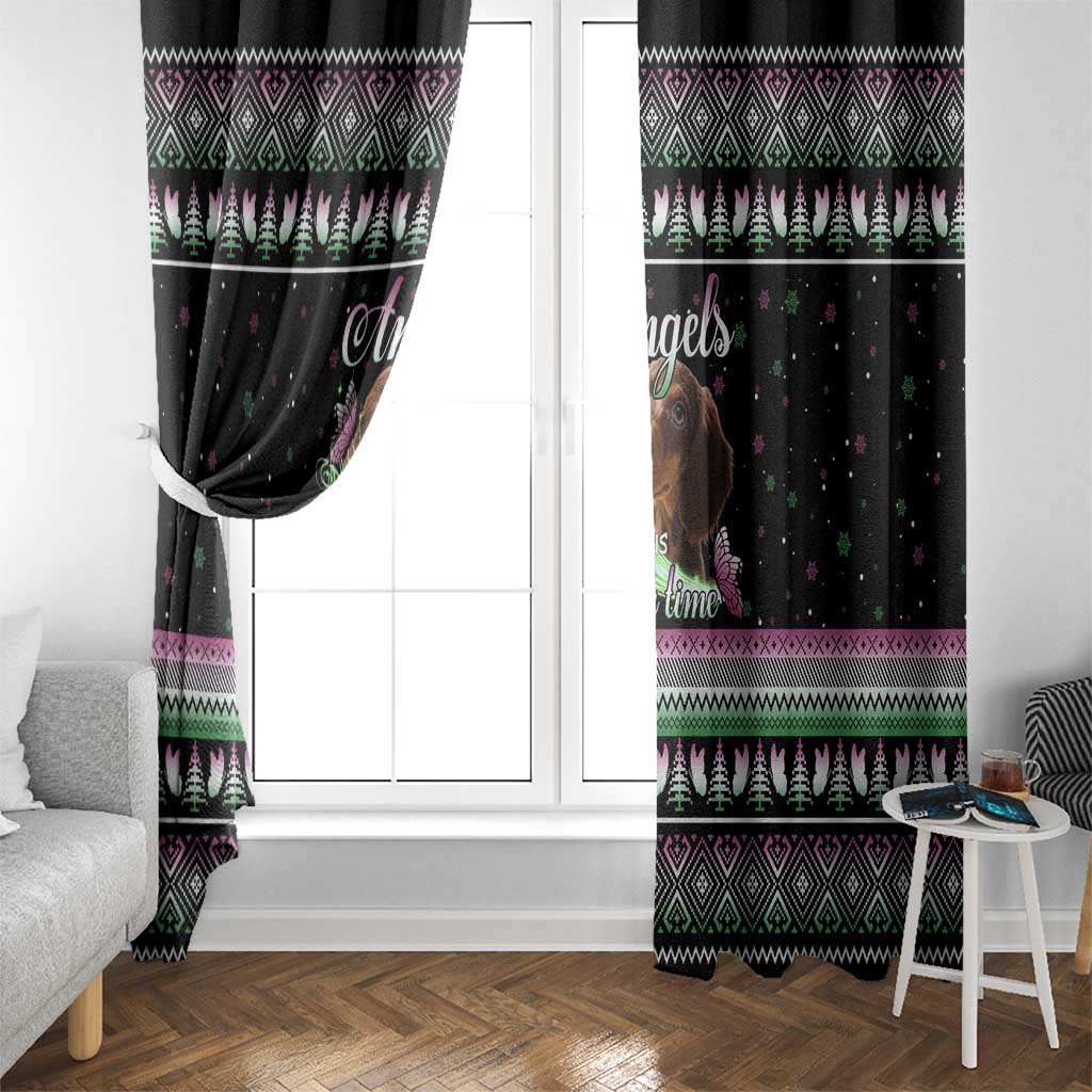 Christmas Dachshund Angel Dog Window Curtain Pink Green Tree Feather Pattern Design - Wonder Print Shop