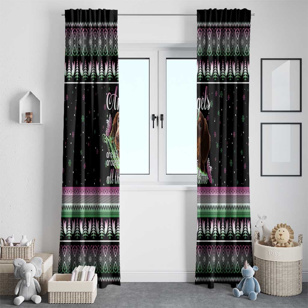 Christmas Dachshund Angel Dog Window Curtain Pink Green Tree Feather Pattern Design - Wonder Print Shop