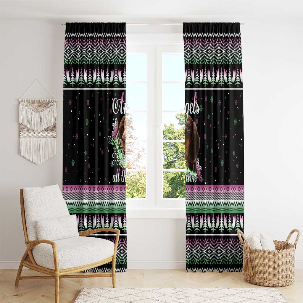 Christmas Dachshund Angel Dog Window Curtain Pink Green Tree Feather Pattern Design - Wonder Print Shop