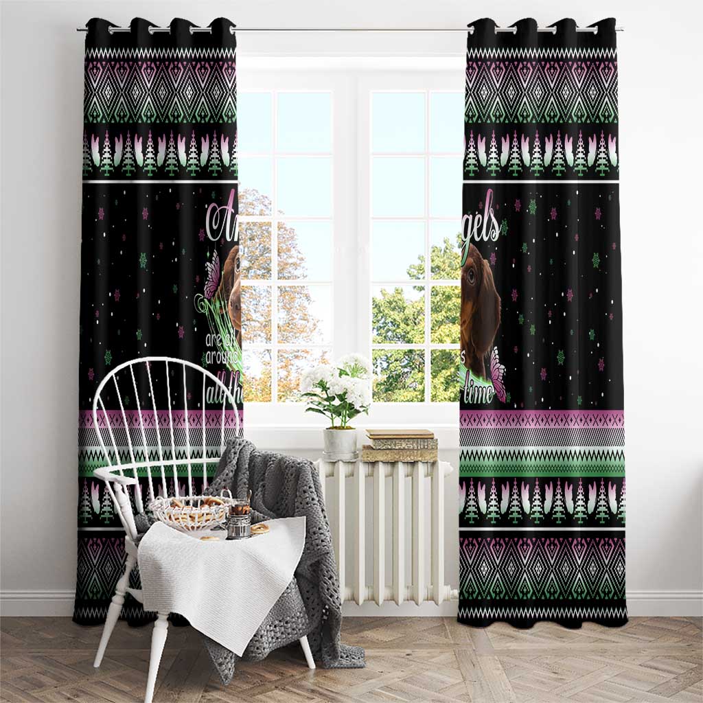Christmas Dachshund Angel Dog Window Curtain Pink Green Tree Feather Pattern Design - Wonder Print Shop