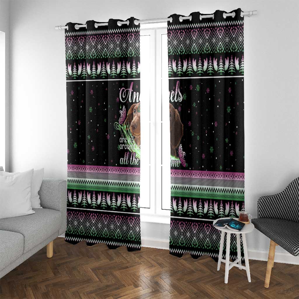 Christmas Dachshund Angel Dog Window Curtain Pink Green Tree Feather Pattern Design - Wonder Print Shop