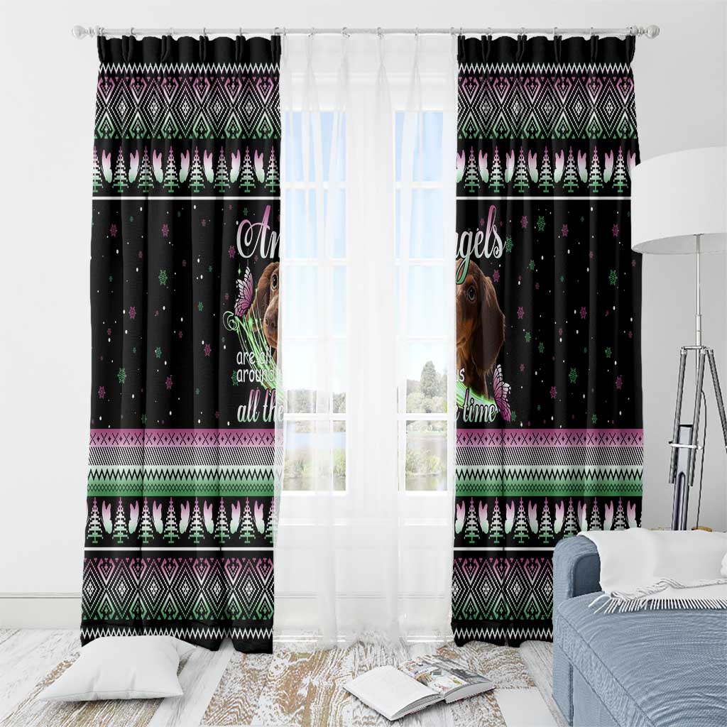Christmas Dachshund Angel Dog Window Curtain Pink Green Tree Feather Pattern Design - Wonder Print Shop