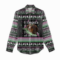 Christmas Dachshund Angel Dog Women Casual Shirt Pink Green Tree Feather Pattern Design - Wonder Print Shop