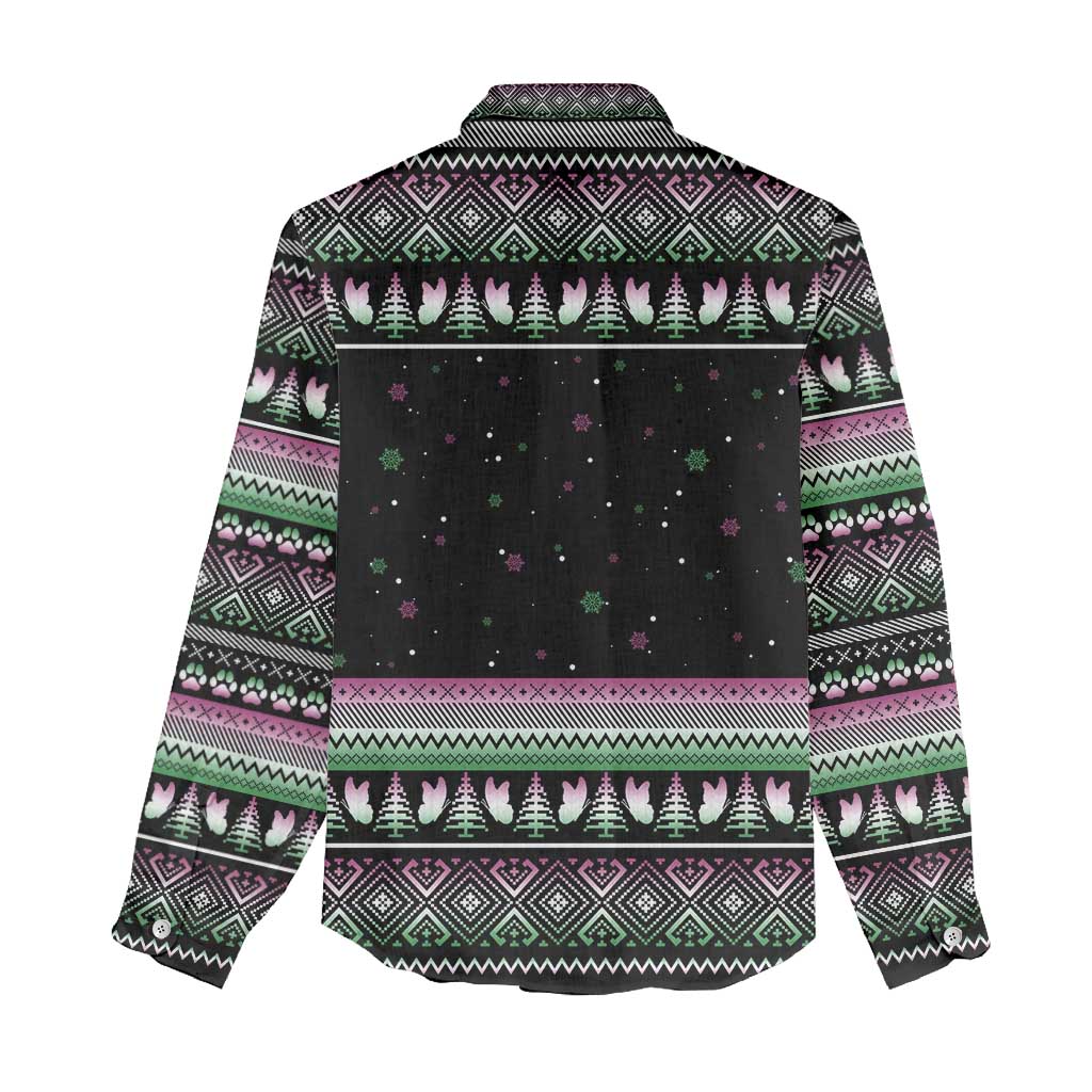 Christmas Dachshund Angel Dog Women Casual Shirt Pink Green Tree Feather Pattern Design - Wonder Print Shop