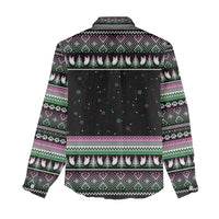 Christmas Dachshund Angel Dog Women Casual Shirt Pink Green Tree Feather Pattern Design - Wonder Print Shop