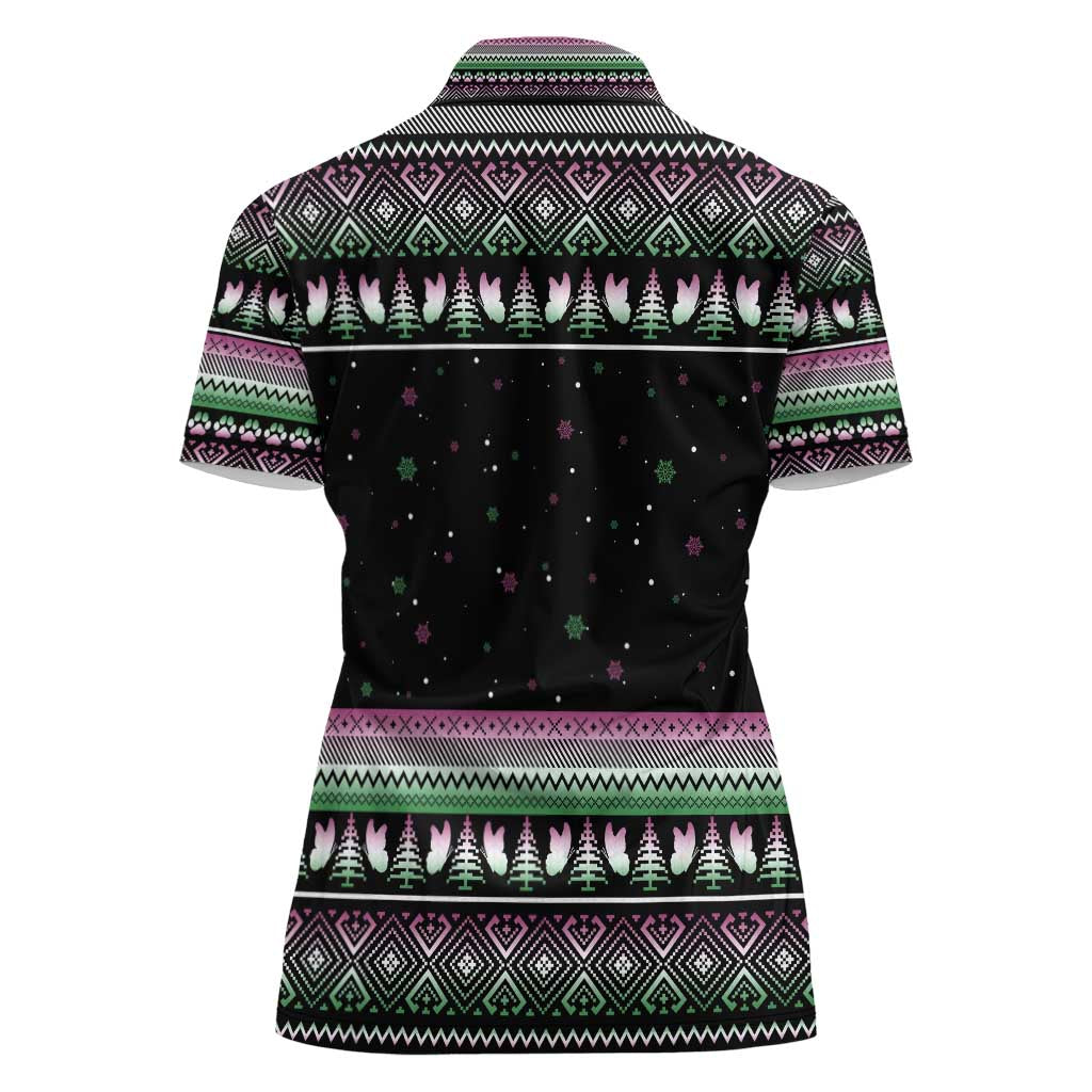 Christmas Dachshund Angel Dog Women Polo Shirt Pink Green Tree Feather Pattern Design - Wonder Print Shop
