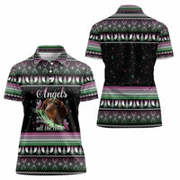 Christmas Dachshund Angel Dog Women Polo Shirt Pink Green Tree Feather Pattern Design - Wonder Print Shop