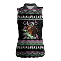 Christmas Dachshund Angel Dog Women Sleeveless Polo Shirt Pink Green Tree Feather Pattern Design - Wonder Print Shop