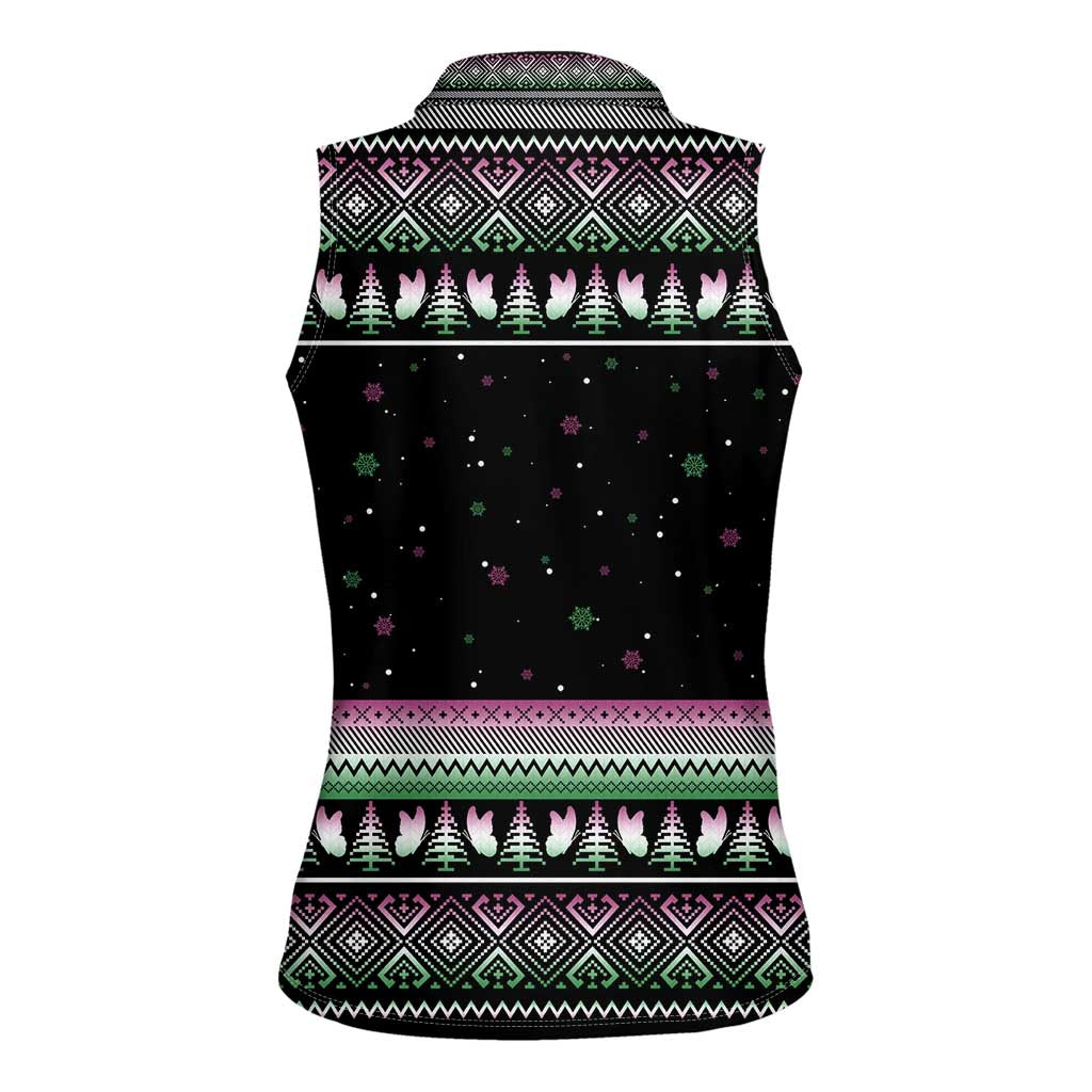 Christmas Dachshund Angel Dog Women Sleeveless Polo Shirt Pink Green Tree Feather Pattern Design - Wonder Print Shop