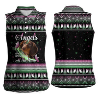 Christmas Dachshund Angel Dog Women Sleeveless Polo Shirt Pink Green Tree Feather Pattern Design - Wonder Print Shop