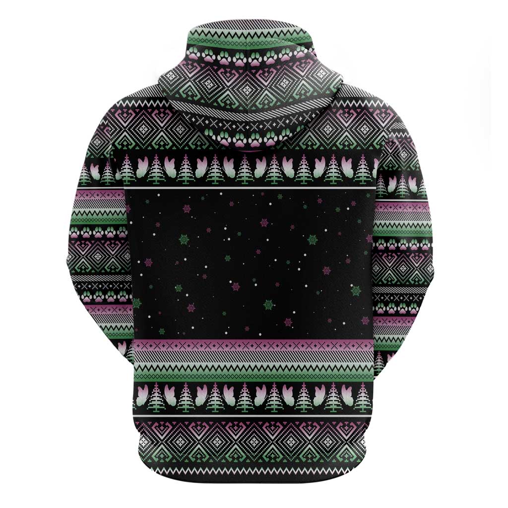 Christmas Dachshund Angel Dog Zip Hoodie Pink Green Tree Feather Pattern Design - Wonder Print Shop