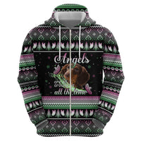Christmas Dachshund Angel Dog Zip Hoodie Pink Green Tree Feather Pattern Design - Wonder Print Shop