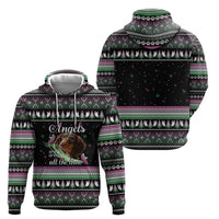 Christmas Dachshund Angel Dog Zip Hoodie Pink Green Tree Feather Pattern Design - Wonder Print Shop
