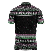 Christmas Dachshund Angel Dog Zipper Polo Shirt Pink Green Tree Feather Pattern Design - Wonder Print Shop