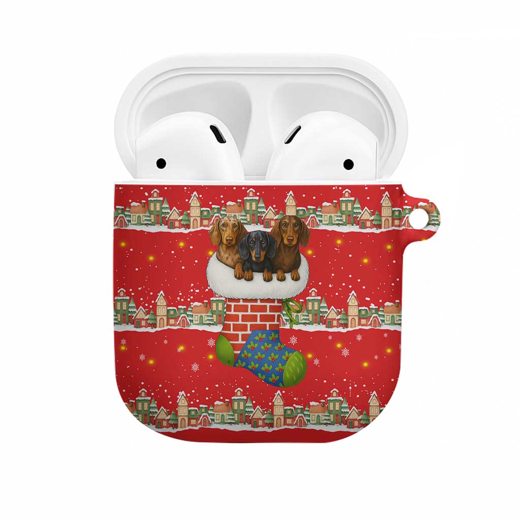 Funny Dachshund Dog Light Up Christmas AirPods Case Snowy Village Red Holiday Design - Wonder Print Shop