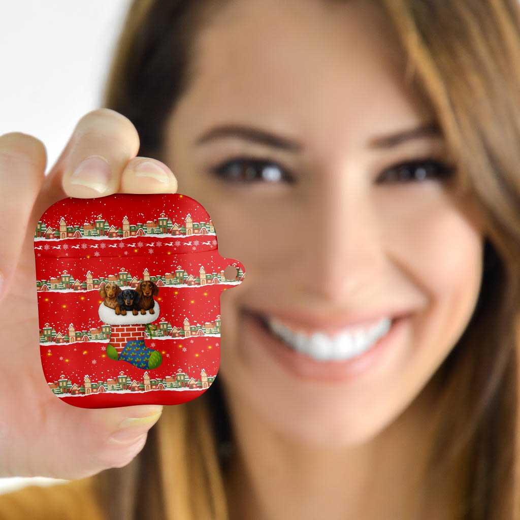 Funny Dachshund Dog Light Up Christmas AirPods Case Snowy Village Red Holiday Design - Wonder Print Shop