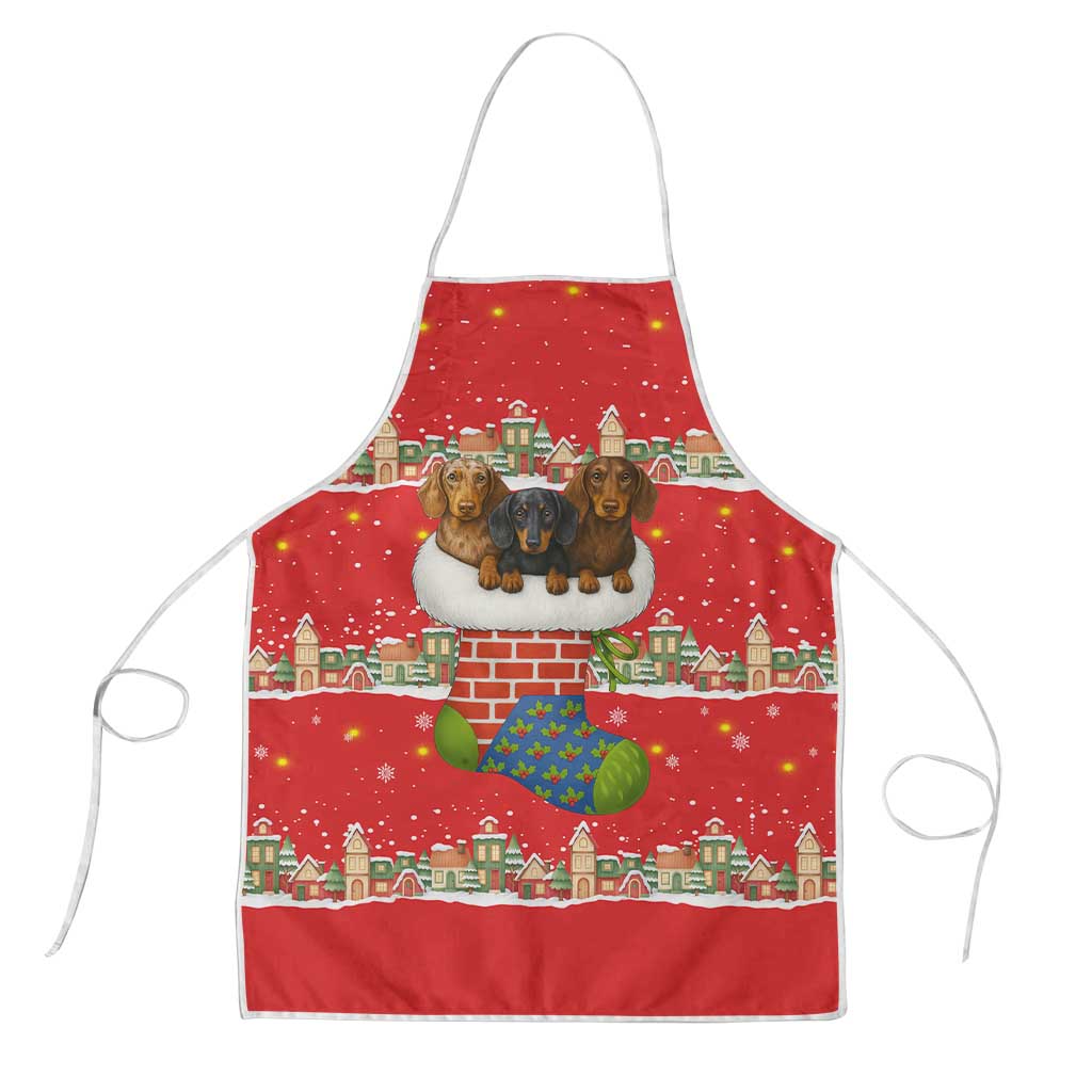Funny Dachshund Dog Light Up Christmas Apron Snowy Village Red Holiday Design - Wonder Print Shop