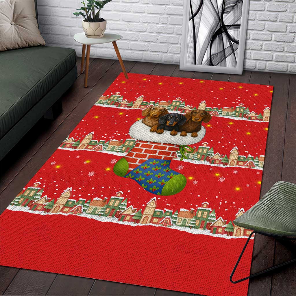Funny Dachshund Dog Light Up Christmas Area Rug Snowy Village Red Holiday Design - Wonder Print Shop