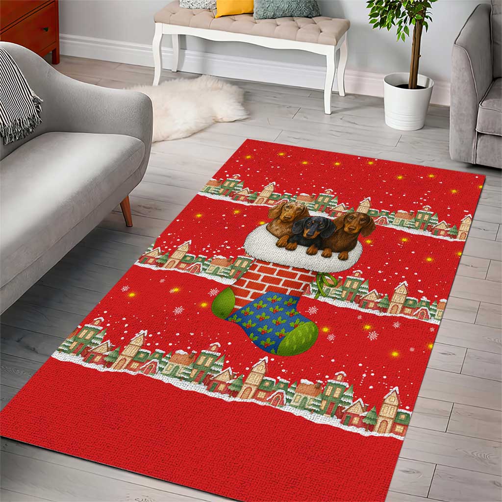 Funny Dachshund Dog Light Up Christmas Area Rug Snowy Village Red Holiday Design - Wonder Print Shop