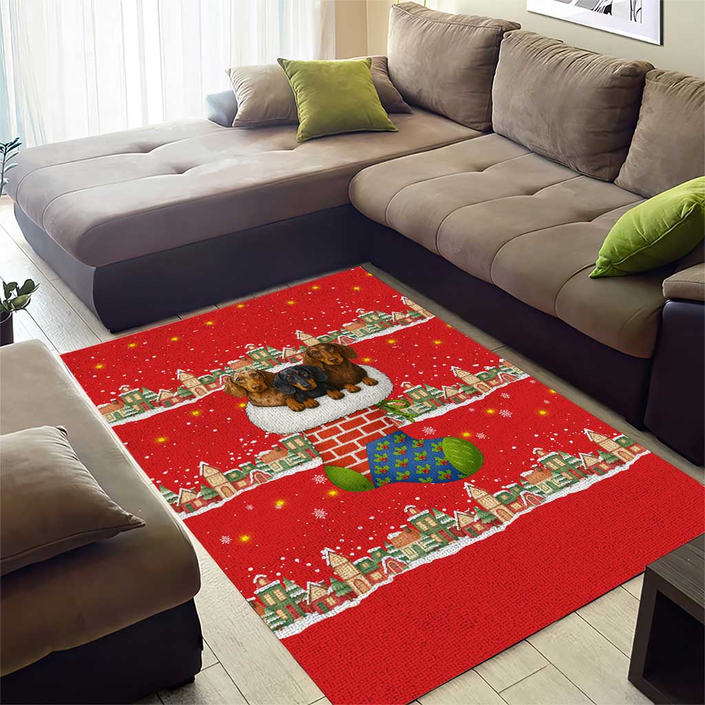 Funny Dachshund Dog Light Up Christmas Area Rug Snowy Village Red Holiday Design - Wonder Print Shop