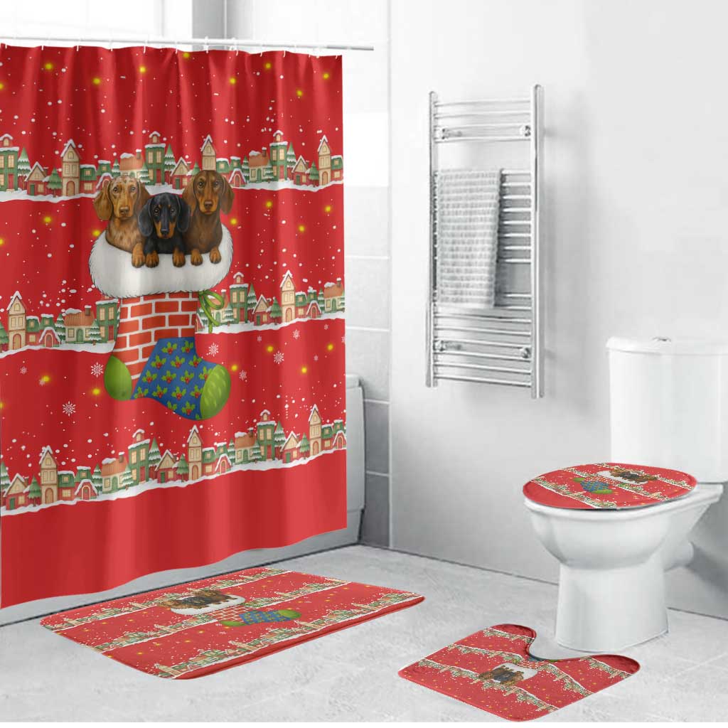 Funny Dachshund Dog Light Up Christmas Bathroom Set Snowy Village Red Holiday Design - Wonder Print Shop