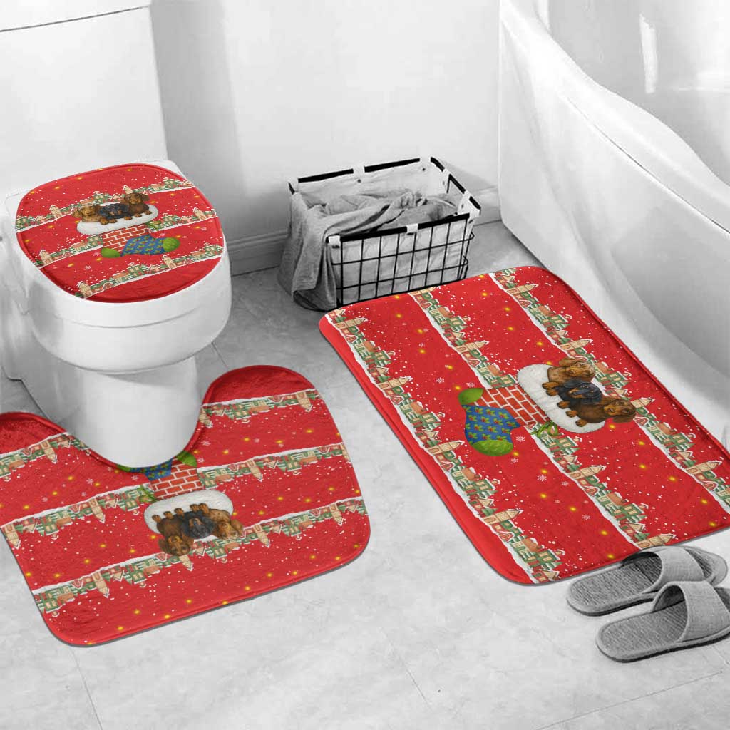 Funny Dachshund Dog Light Up Christmas Bathroom Set Snowy Village Red Holiday Design - Wonder Print Shop