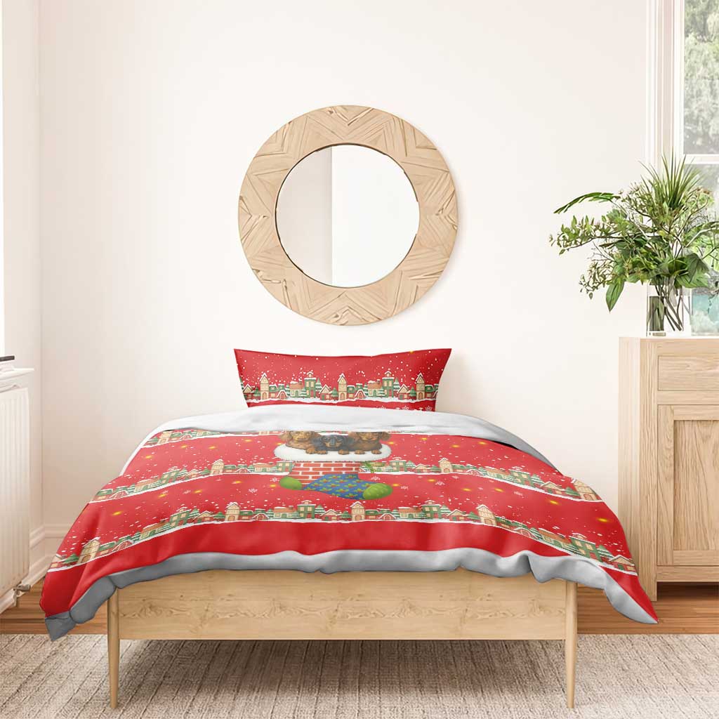Funny Dachshund Dog Light Up Christmas Bedding Set Snowy Village Red Holiday Design - Wonder Print Shop