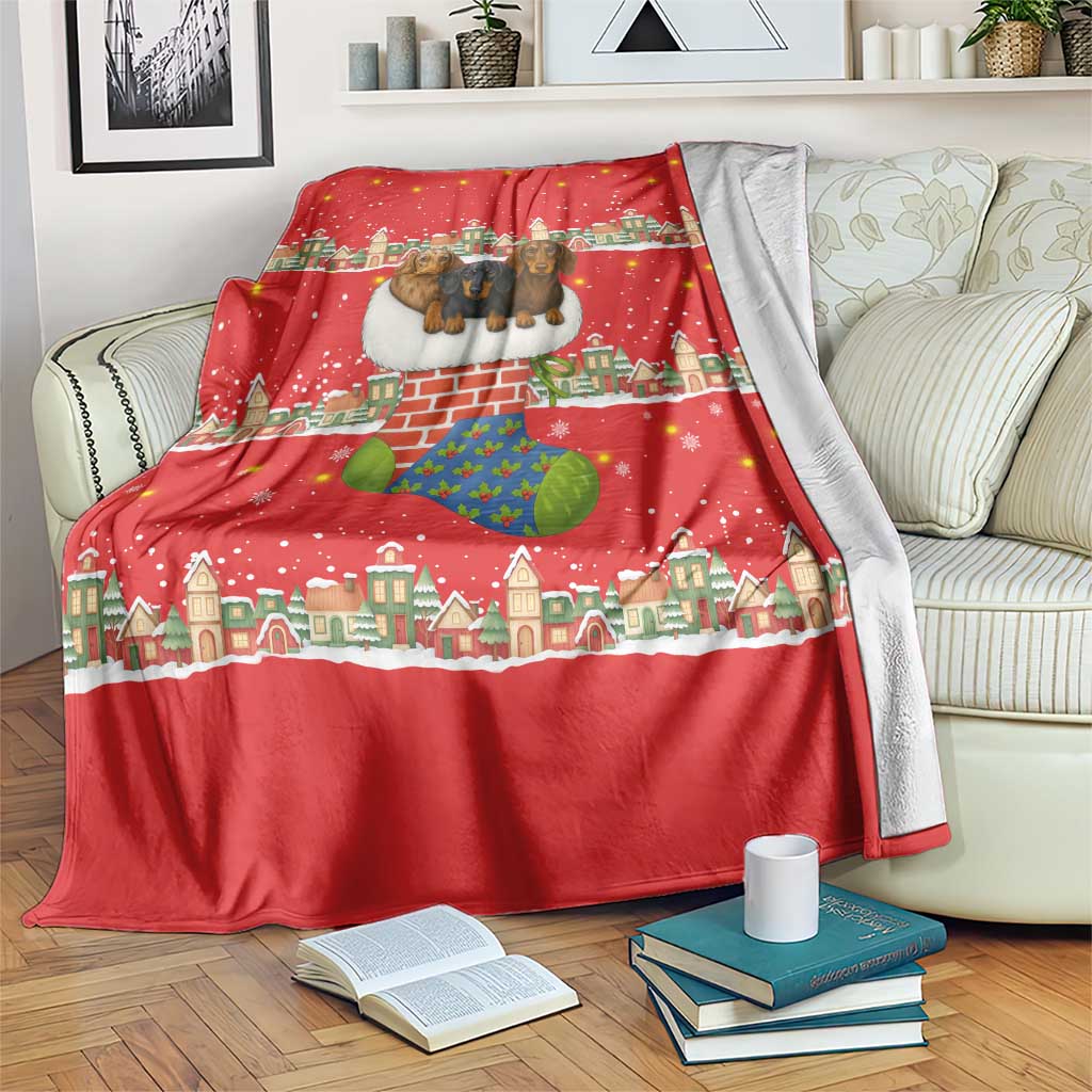 Funny Dachshund Dog Light Up Christmas Blanket Snowy Village Red Holiday Design - Wonder Print Shop