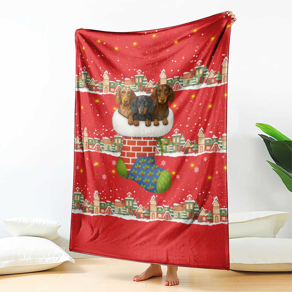 Funny Dachshund Dog Light Up Christmas Blanket Snowy Village Red Holiday Design - Wonder Print Shop