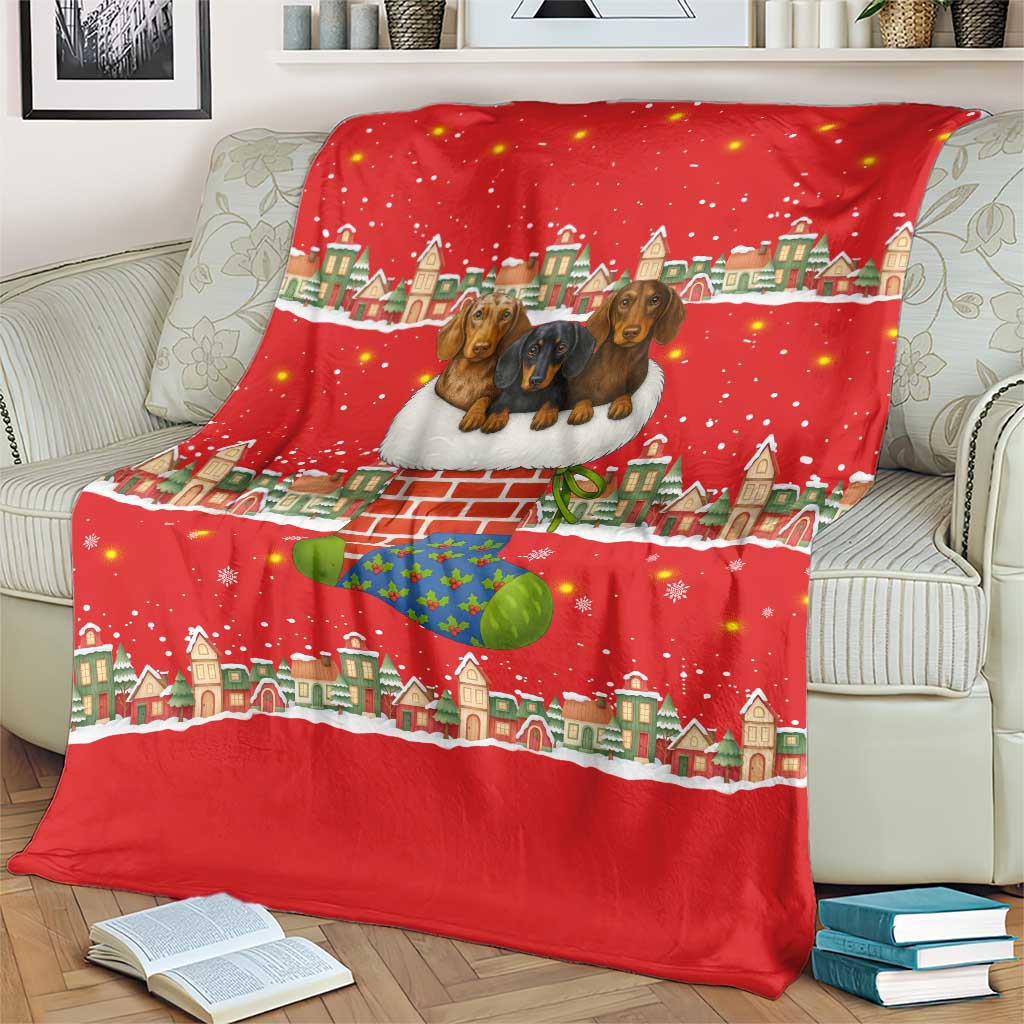 Funny Dachshund Dog Light Up Christmas Blanket Snowy Village Red Holiday Design - Wonder Print Shop