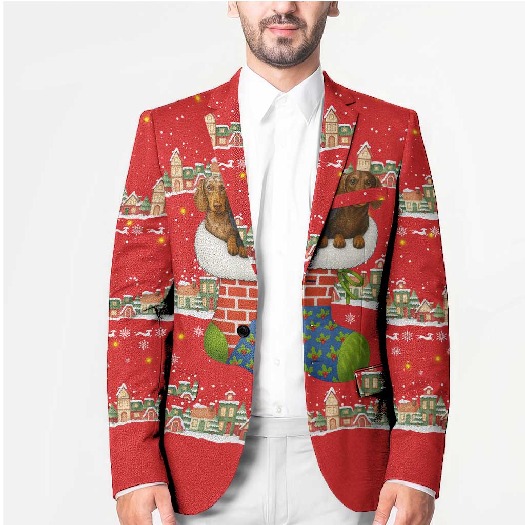 Funny Dachshund Dog Light Up Christmas Blazer Snowy Village Red Holiday Design - Wonder Print Shop