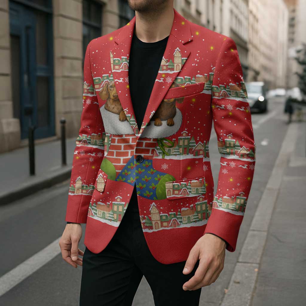 Funny Dachshund Dog Light Up Christmas Blazer Snowy Village Red Holiday Design - Wonder Print Shop
