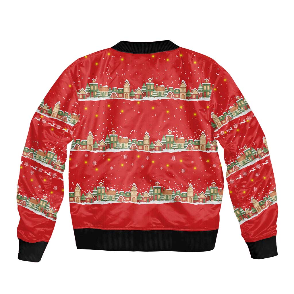 Funny Dachshund Dog Light Up Christmas Bomber Jacket Snowy Village Red Holiday Design - Wonder Print Shop