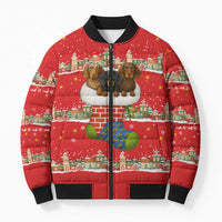 Funny Dachshund Dog Light Up Christmas Bomber Puffer Jacket Snowy Village Red Holiday Design - Wonder Print Shop