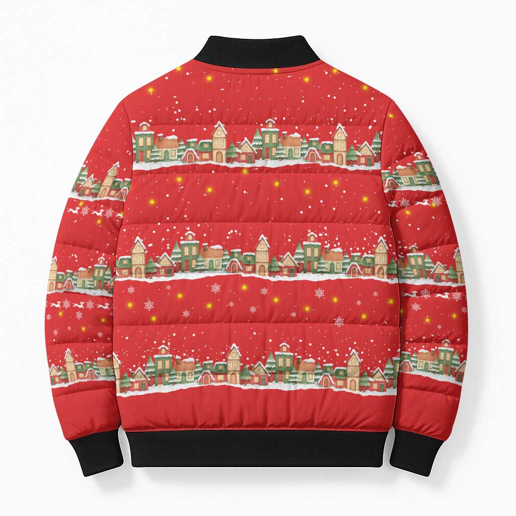 Funny Dachshund Dog Light Up Christmas Bomber Puffer Jacket Snowy Village Red Holiday Design - Wonder Print Shop