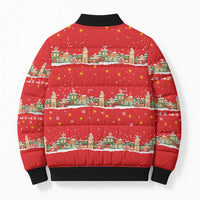 Funny Dachshund Dog Light Up Christmas Bomber Puffer Jacket Snowy Village Red Holiday Design - Wonder Print Shop